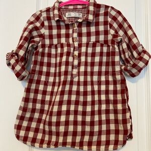 Zara Baby Plaid Dress Tunic Burgundy and Cream